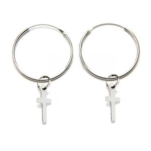 pendientes de aro con cruz de plata de ley