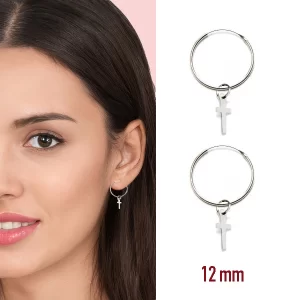 pendientes de aro con cruz de plata de ley 12MM